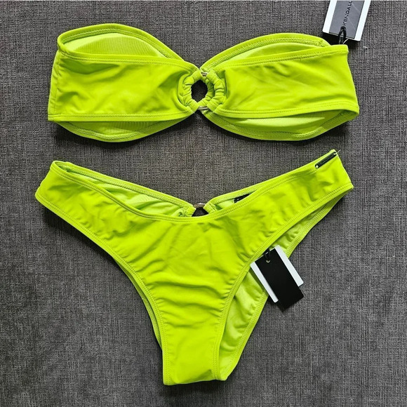 Kendall & Kylie Neon Green Ring Bandeau Top 2-Piece Bikini Set Sz Large swimsuit - Picture 4 of 11